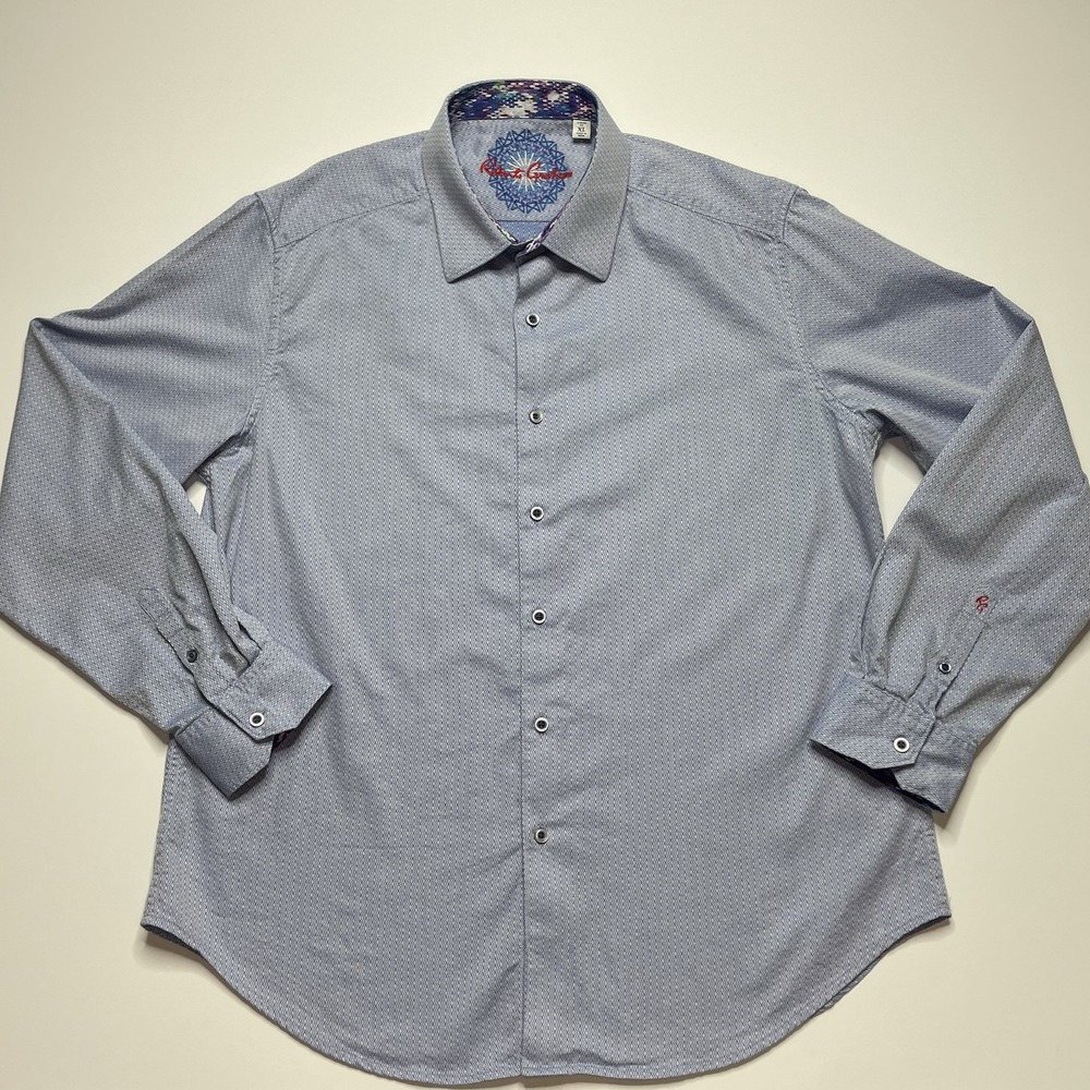 Robert Graham Shirt XL Button Down Striped Geometric Flip Cuff Design Color Blue